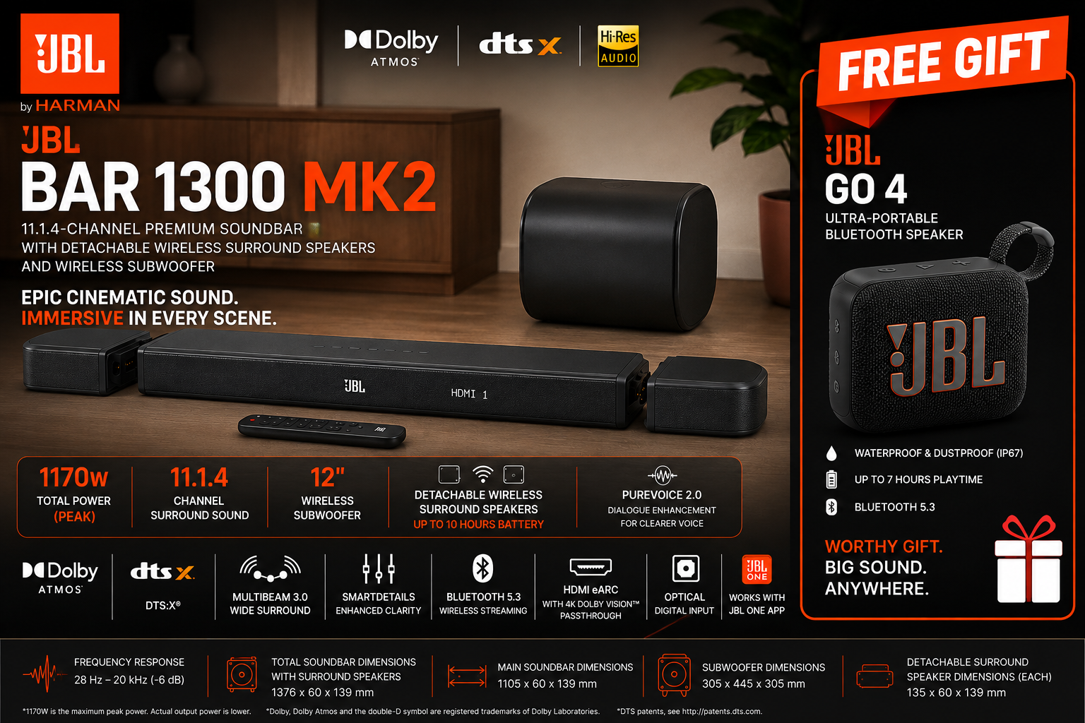 JBL Bar 1300MK2 + FREE JBL GO4