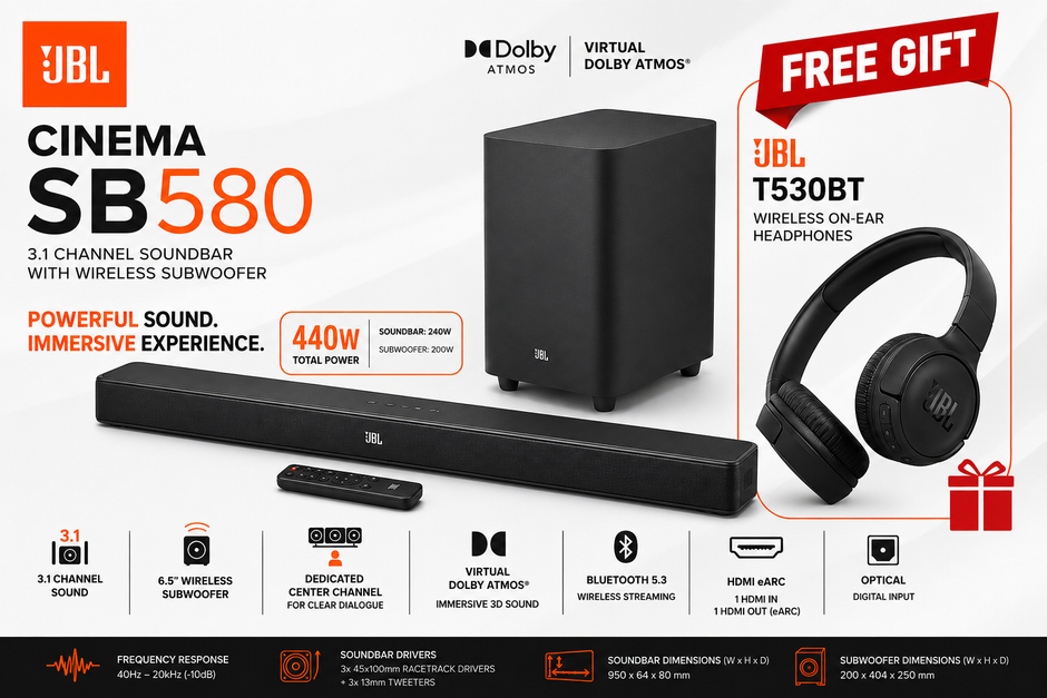 JBL Cinema SB580 + FREE JBLT530BT