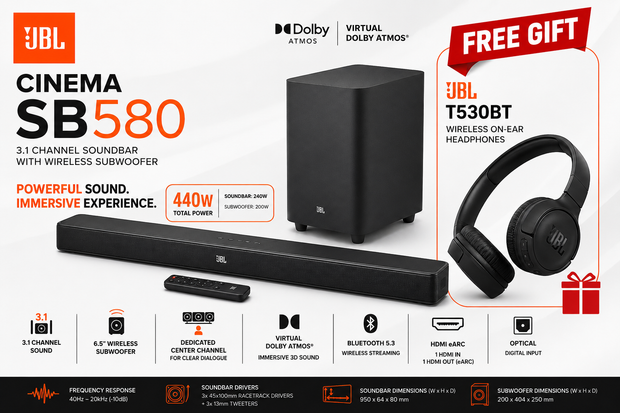 JBL Cinema SB580 + FREE JBLT530BT